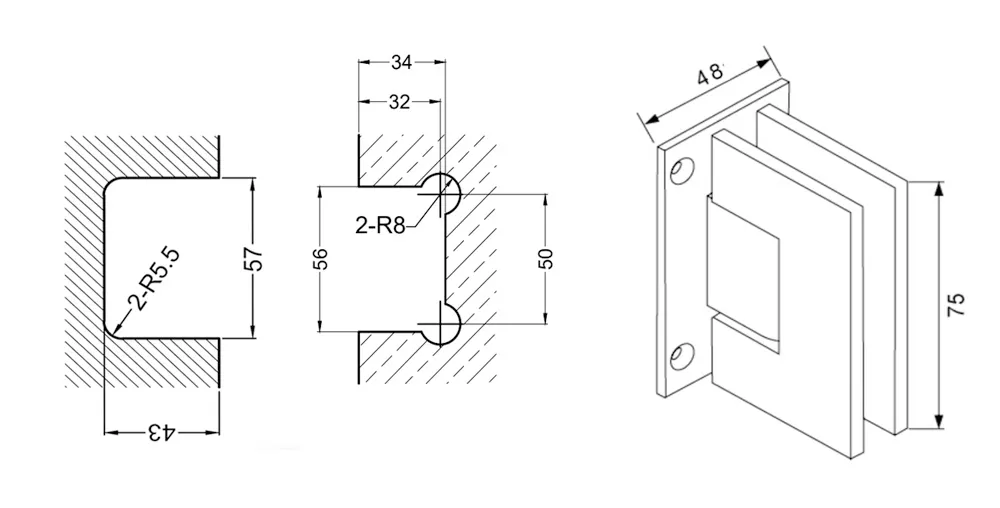 light shower hinge size