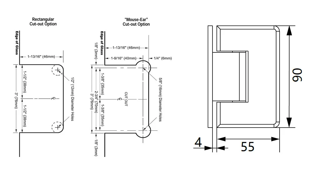 standard shower hinge size