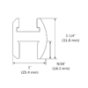 MW04 adjustable shower door header cross-section dimensions