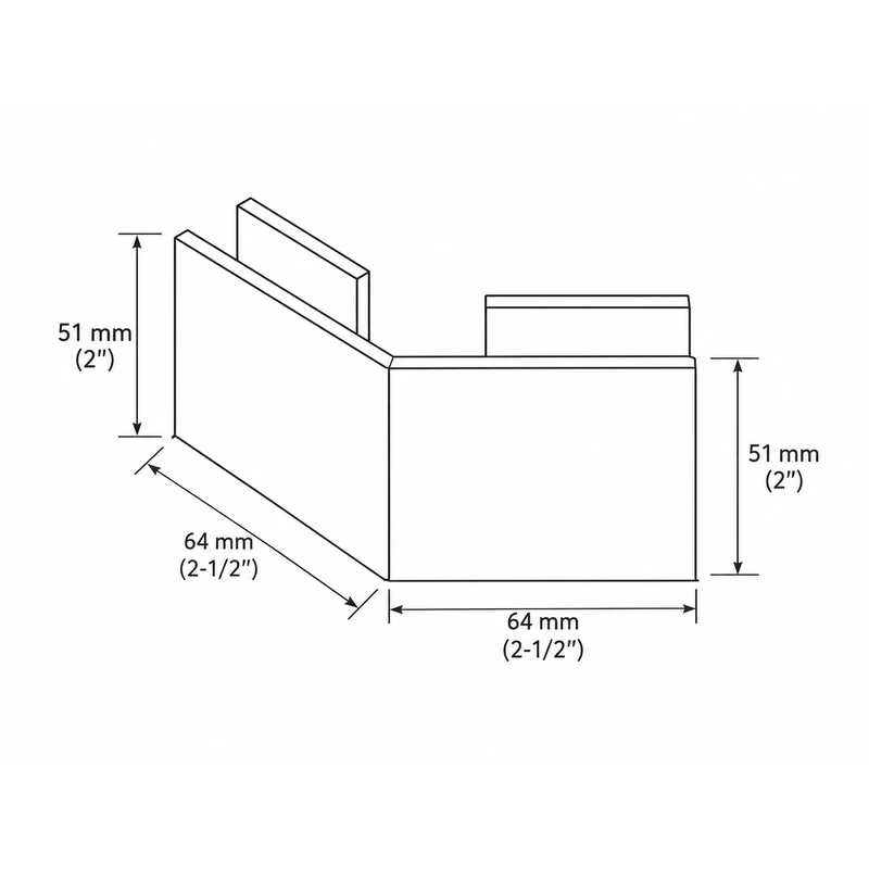 MAXGO GC236 square 135 degree glass clamp dimension drawing, 51 mm height and 64 mm length