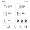 MAXGO SHH heavy duty hinge specifications: 10–12 mm glass, 100 mm height, 50 kg with two hinges and 64 kg with three hinges
