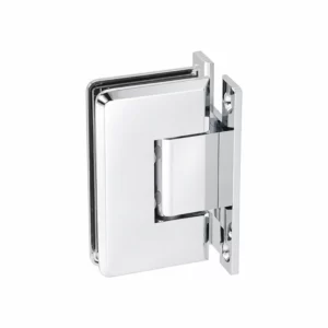 MAXGO SHH001 heavy duty shower hinge, 90° wall-to-glass mounting with an H back plate, radius corners, polished chrome finish
