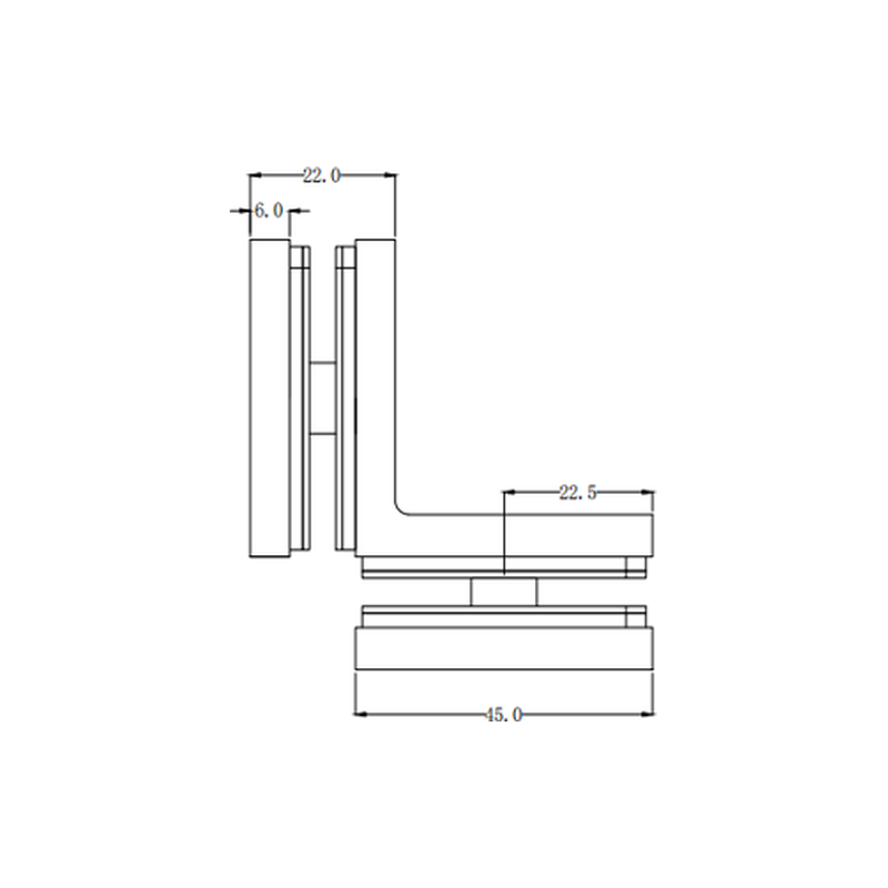 SCS090 90 degree glass to glass clamp dimensions drawing