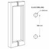 ZDK07 rectangular shower door handle and glass drilling diagram: 180 mm hole centres, two 10 mm diameter holes