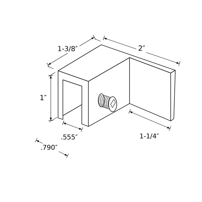 GF0L and GF0R wall mount glass clamp line drawing with dimensions