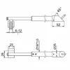 SUP04 adjustable shower glass support bar, 45° wall fitting, dimension drawing