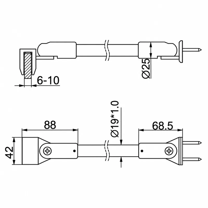 SUP05 deluxe shower support bar fixed panel wall-to-glass, dimension drawing高清