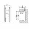 GCH002 and GCH202 wall mount glass bracket dimension and glass cutout drawing: 21, 40, 34, 64, 59 mm and 2-R8