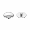 Polished chrome plastic decorative screw cover cap, front and rear views