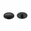 Matte black plastic decorative screw cover cap, front and rear views