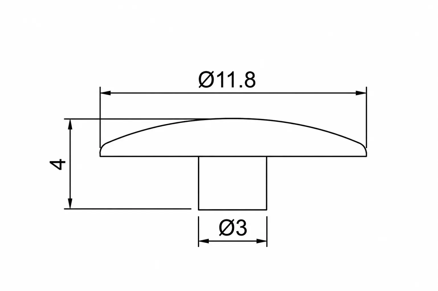 SC01 plastic screw cover cap dimensions: 11.8 mm dome diameter, 4 mm overall height and 3 mm stem diameter